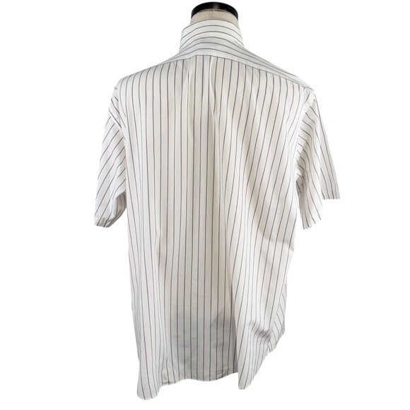 Vintage 80's Towncraft 17 1/2 White Button-Up Short Sleeve Shirt Striped XL - Picture 3 of 8